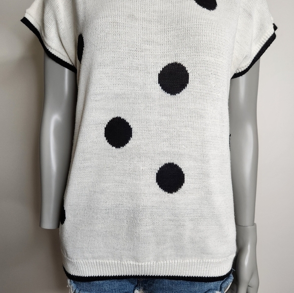 Vintage "Surrey Classics" Black Polka Dot Short Sleeve Knit Top Size XL - Picture 4 of 15